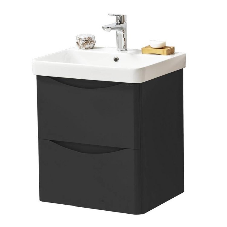 Kartell Arc 500mm Matt Graphite Wall Mounted 2 Drawer Vanity Unit & Basin