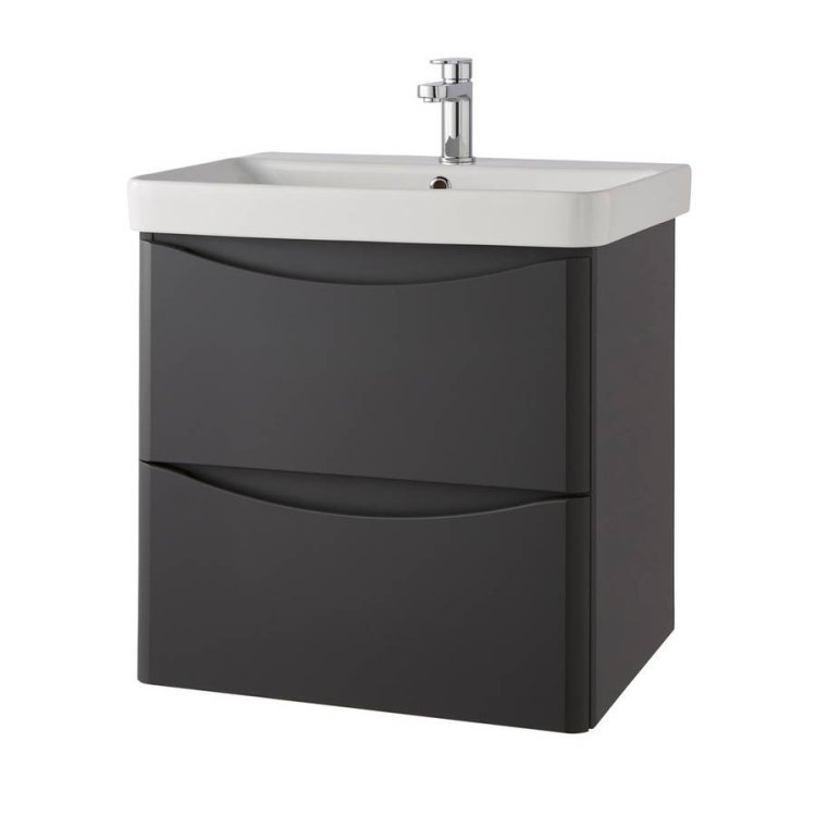 Kartell Arc 600mm Matt Graphite Wall Mounted 2 Drawer Vanity Unit & Basin