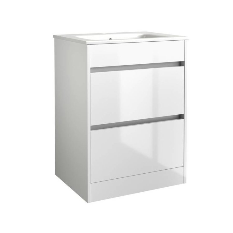 Kartell City 600mm White Floor Standing 2 Drawer Vanity Unit & Basin