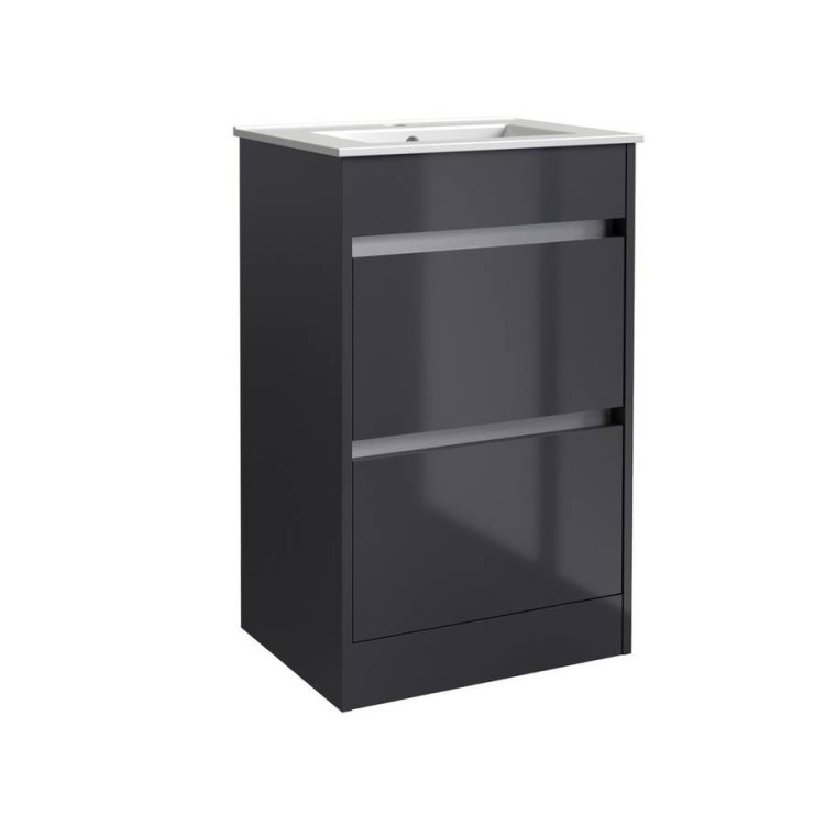 Kartell City 500mm Grey Floor Standing 2 Drawer Vanity Unit & Basin