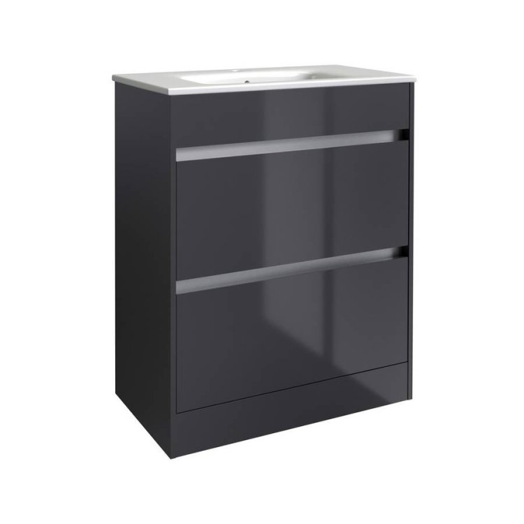 Kartell City 500mm Grey Floor Standing 2 Drawer Vanity Unit & Basin