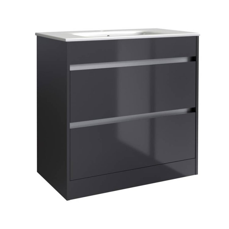 Kartell City 800mm Grey Floor Standing 2 Drawer Vanity Unit & Basin