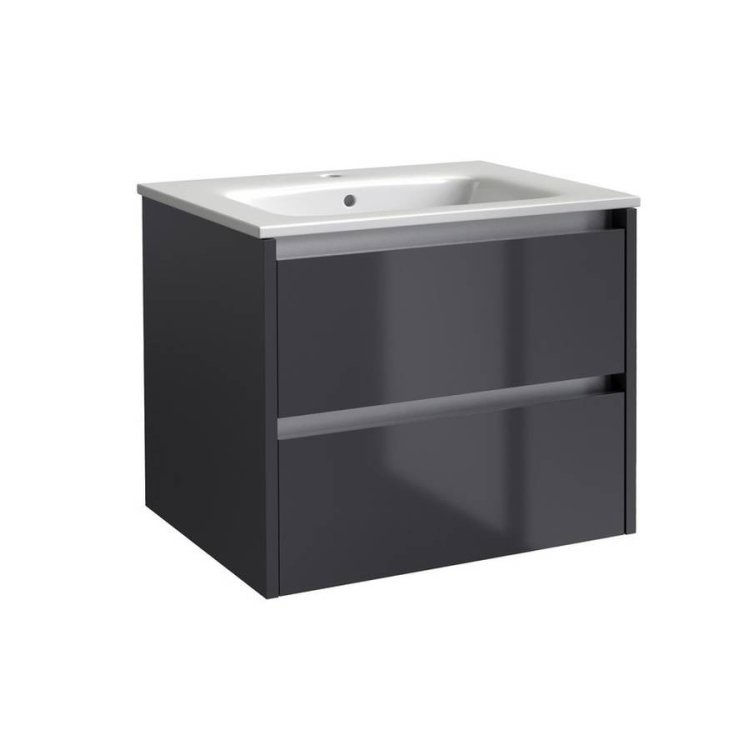 Kartell City 600mm Grey Wall Mounted 2 Drawer Vanity Unit & Basin