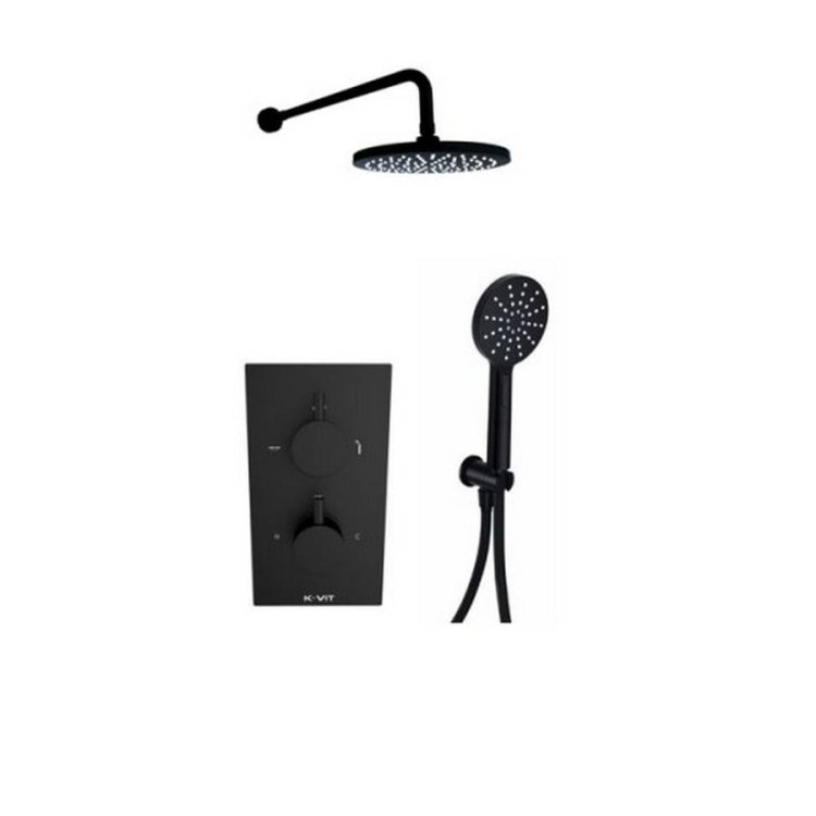 Kartell Nero Round Black Thermostatic Shower with Handshower and Drencher