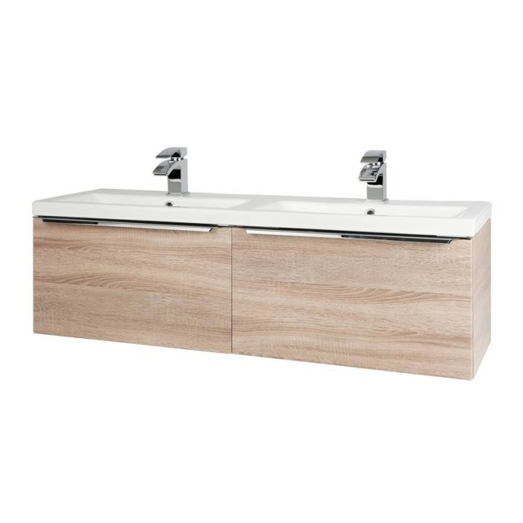 Kartell Kore 1200mm Oak Wall Mounted Twin Drawer Vanity Unit & Basin