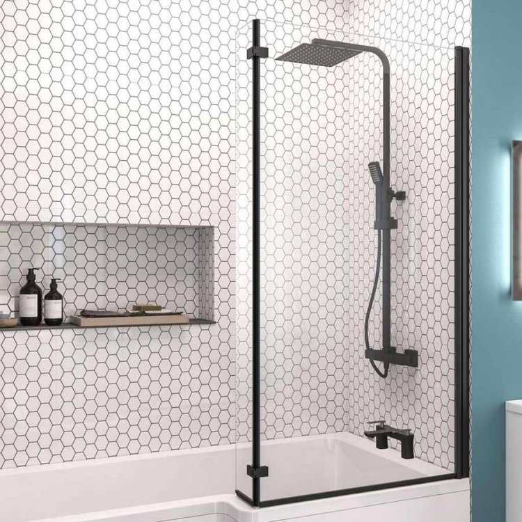 Beaufort Black RH L Shape Bath Screen 