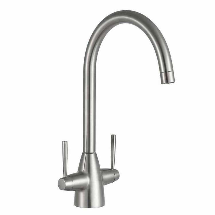 Kartell Brushed Steel Duel Lever Kitchen Sink Mixer Tap