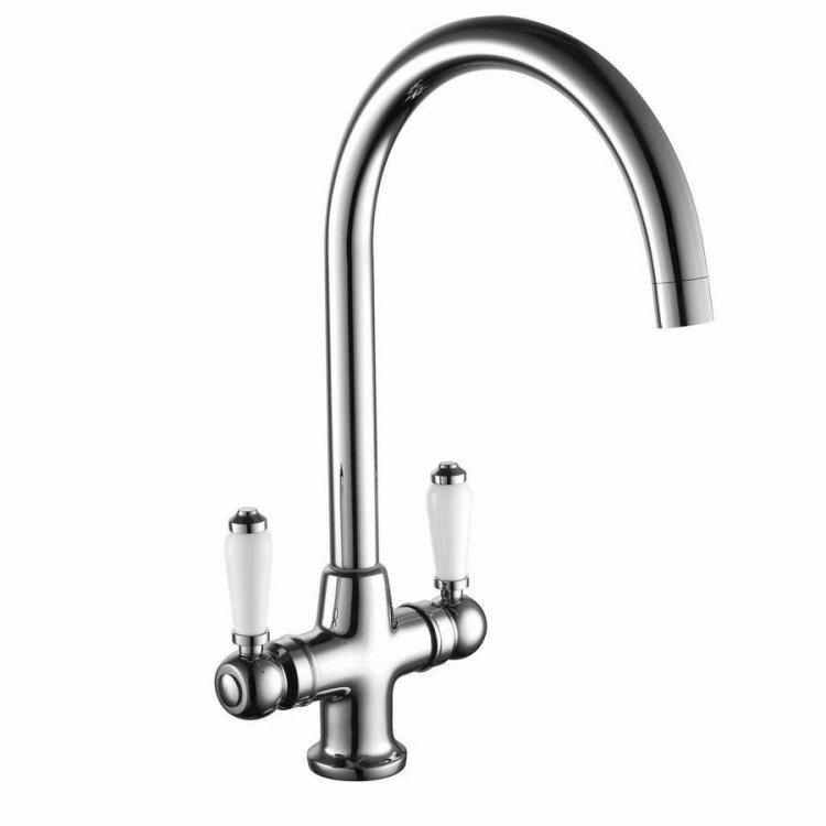 Kartell Chrome Traditional Duel Lever Kitchen Sink Mixer Tap