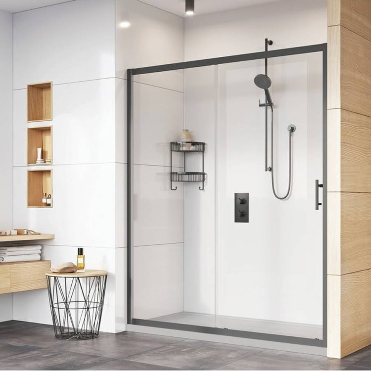 Roman Innov8 Black 1700mm Sliding Shower Door for Alcove Fitting