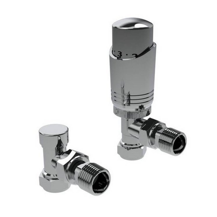 Kartell K Design Chrome Angled Thermostatic Radiator Valves Twin Pack