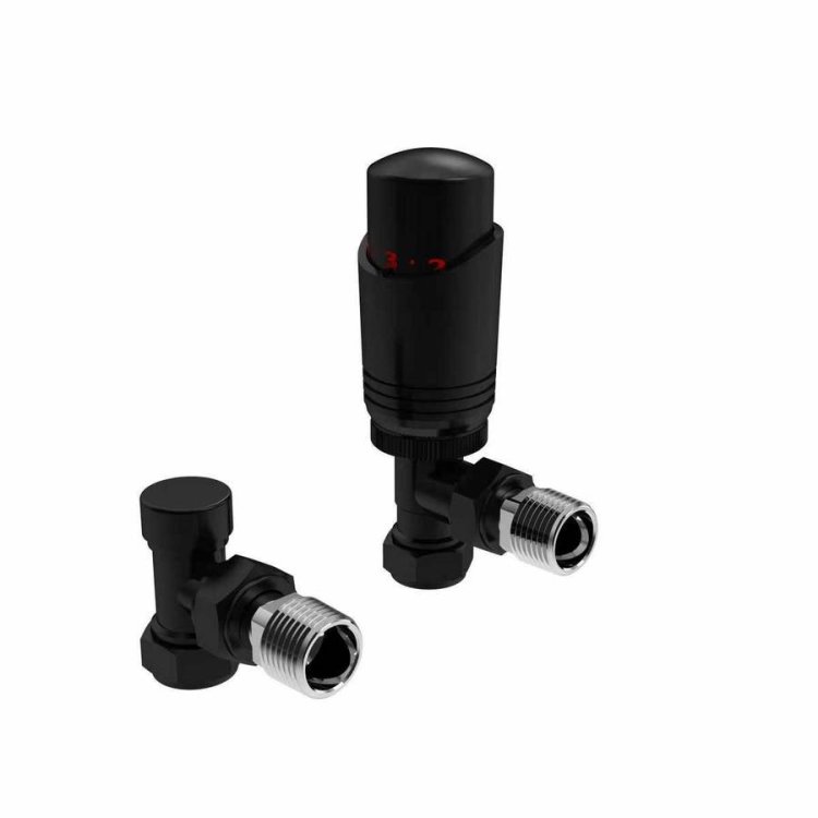 Kartell K Design Black Angled Thermostatic Radiator Valves Twin Pack