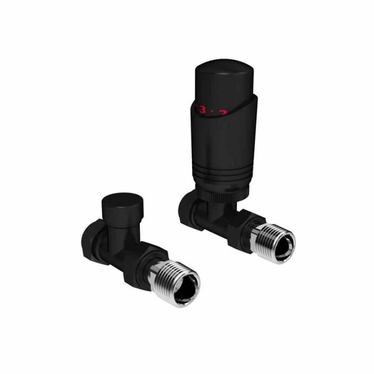 Kartell K Design Black Straight Thermostatic Radiator Valves Twin Pack