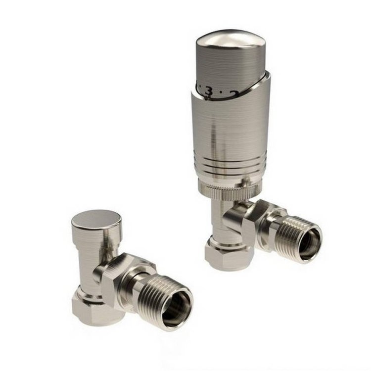 Kartell K Design Nickel Angled Thermostatic Radiator Valves Twin Pack