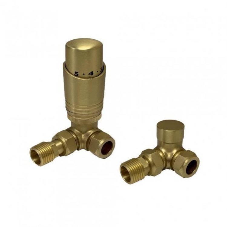 Kartell K Design Brass Corner Thermostatic Radiator Valves Twin Pack