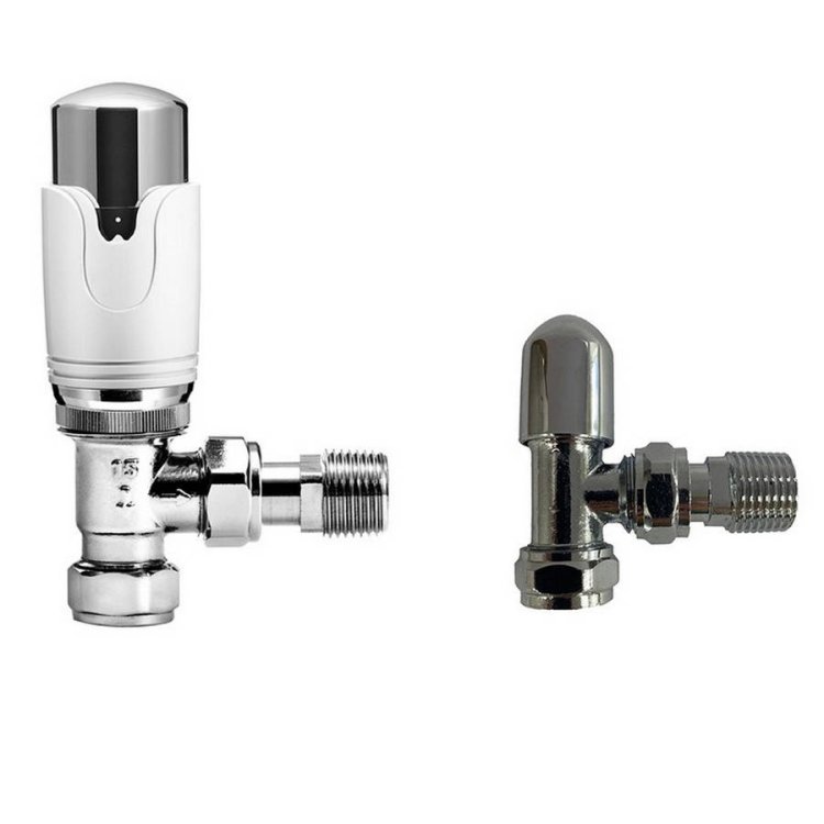 Kartell K Therm Refined Chrome Angled Radiator Valves Twin Pack and Lockshield