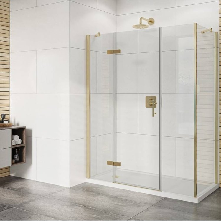 Roman Innov8 Brass 1600 x 800mm Hinged Shower Door with Two Inline Panels Corner Fitting