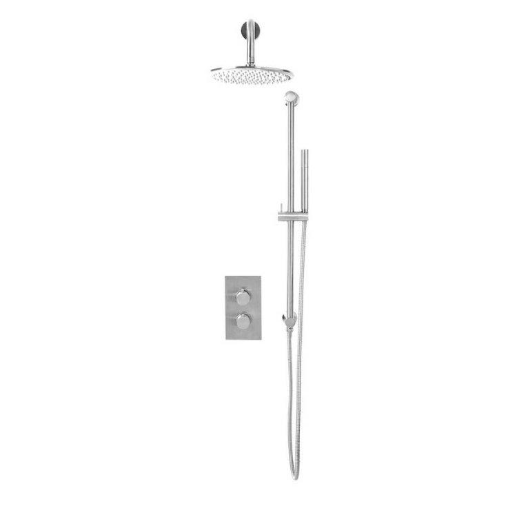 Scudo Core Chrome Concealed Shower Set with Fixed Head and Handset Riser Kit