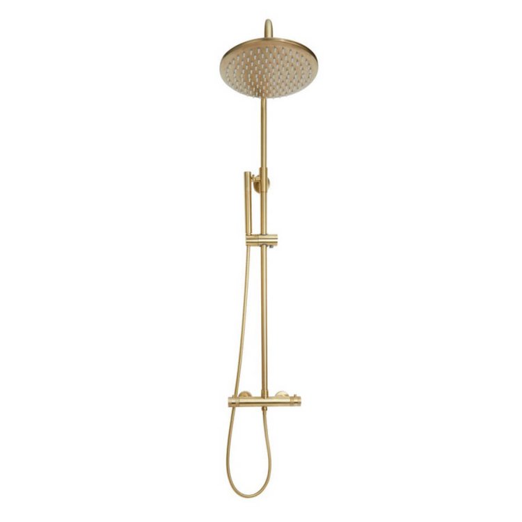 Scudo Core Brushed Brass Round Exposed Rigid Riser Shower