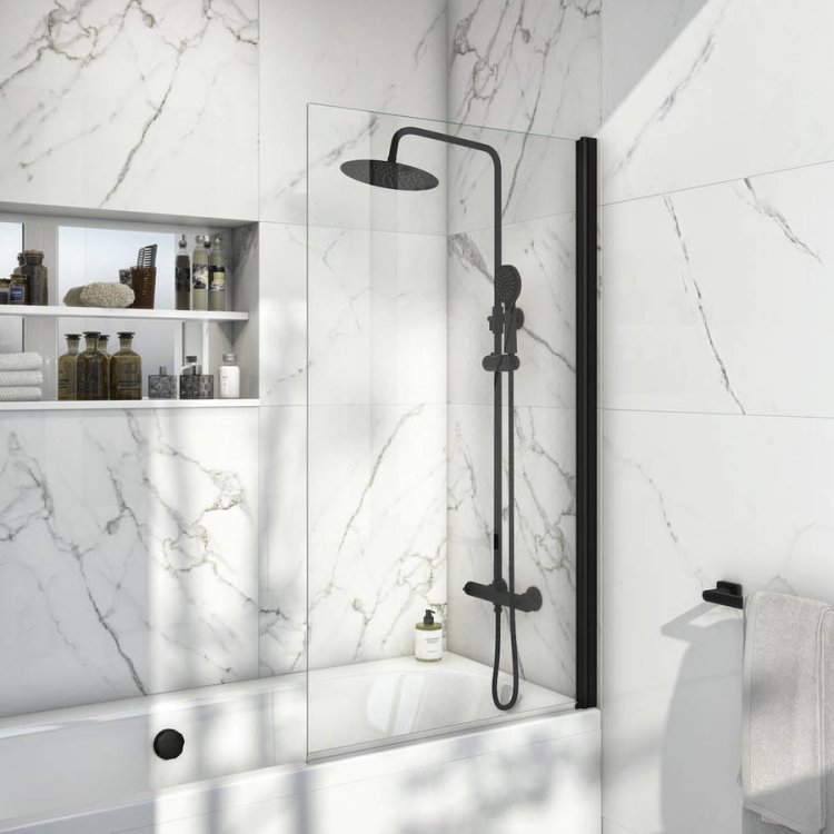 Scudo S6 Black Profile Square Edge Bath Screen