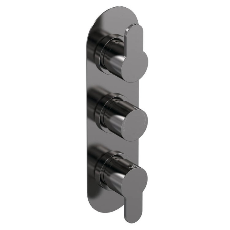 Nuie Arvan Brushed Gunmetal Thermostatic Triple Valve