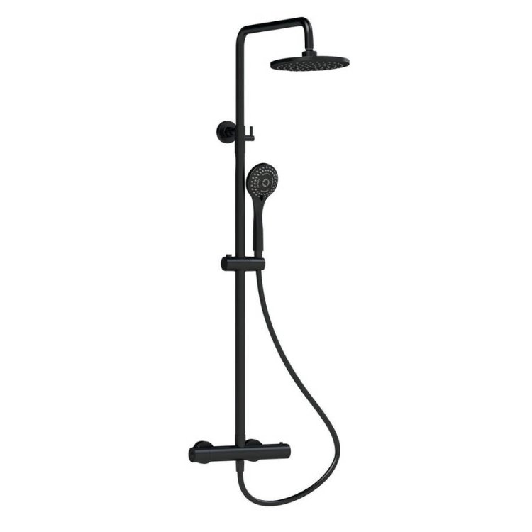 Nuie Arvan Matt Black Round Thermostatic Bar Shower with Telescopic Kit