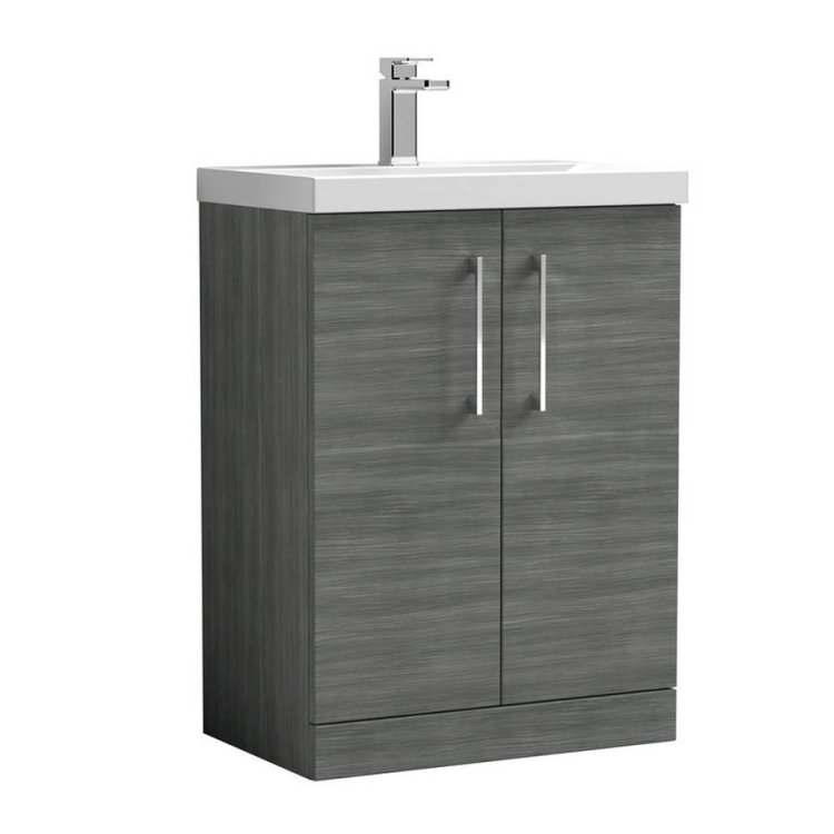 Nuie Arno Anthracite Wood 600mm Floor Standing 2 Door Vanity Unit