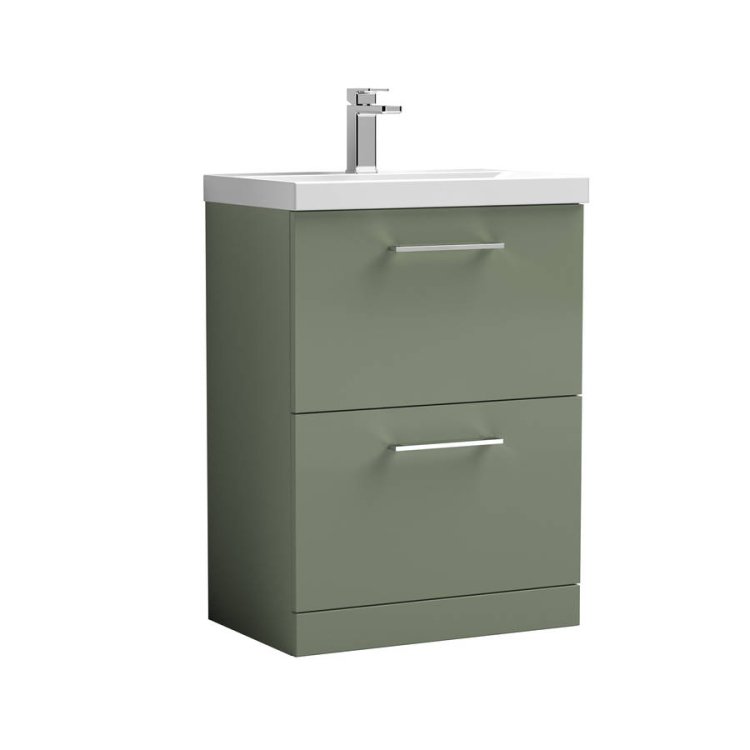 Nuie Arno Green 600mm Floor Standing 2 Drawer Vanity Unit (ARN833A)