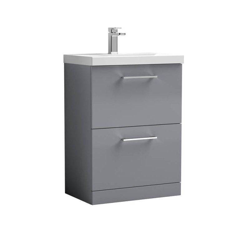 Nuie Arno Grey 600mm Floor Standing 2 Drawer Vanity Unit