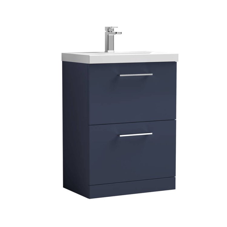 Nuie Arno Blue 600mm Floor Standing 2 Drawer Vanity Unit