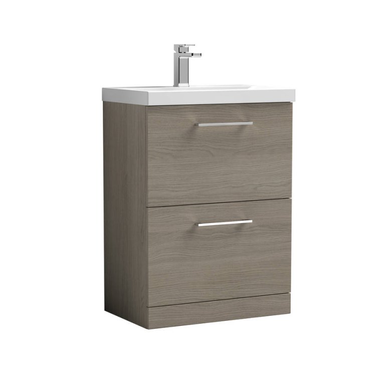 Nuie Arno Oak 600mm Floor Standing 2 Drawer Vanity Unit