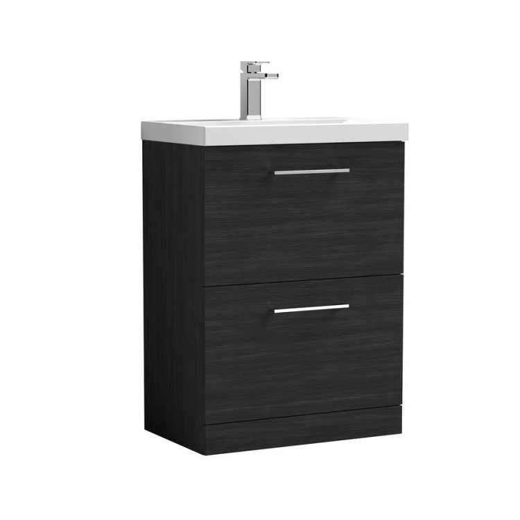 Nuie Arno Black 600mm Floor Standing 2 Drawer Vanity Unit