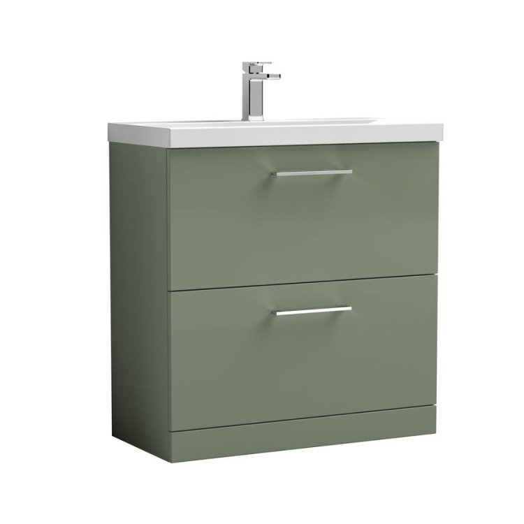 Nuie Arno Green 800mm Floor Standing 2 Drawer Vanity Unit