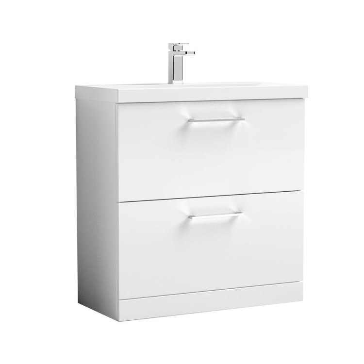 Nuie Arno White 800mm Floor Standing 2 Drawer Vanity Unit