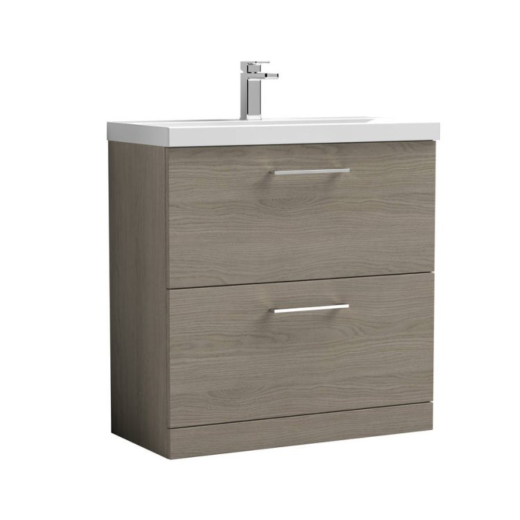 Nuie Arno Oak 800mm Floor Standing 2 Drawer Vanity Unit