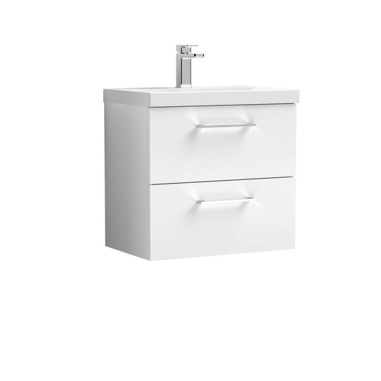 Nuie Arno White 600mm Wall Hung 2 Drawer Vanity Unit (ARN124A)