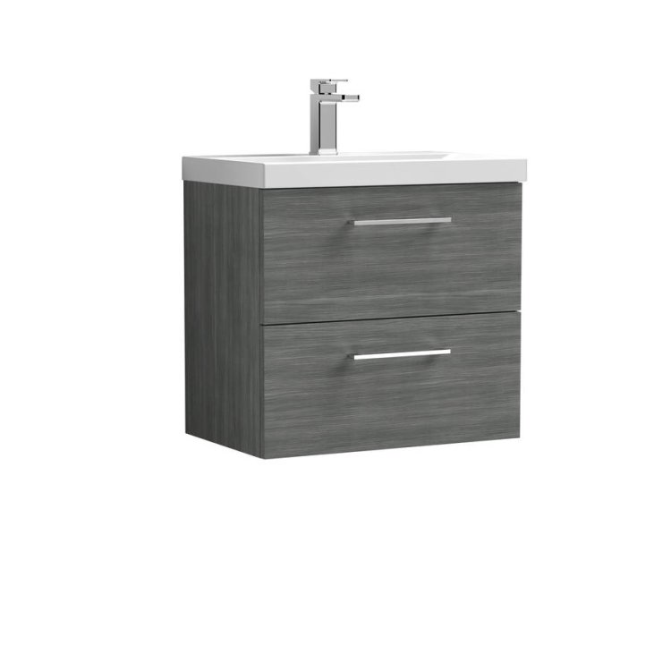 Nuie Arno Anthracite Wood 600mm Wall Hung 2 Drawer Vanity Unit (ARN524A)