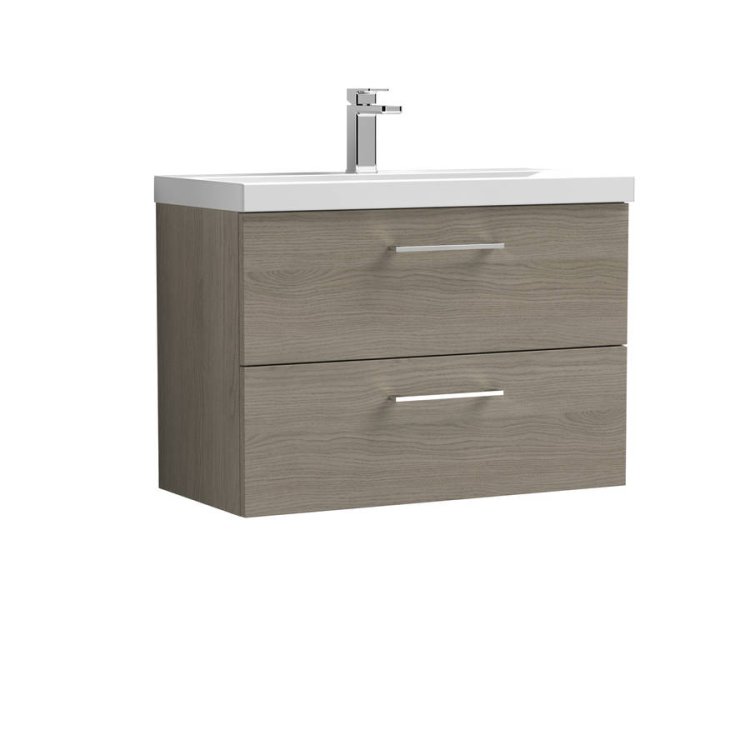 Nuie Arno Oak 800mm Wall Hung 2 Drawer Vanity Unit