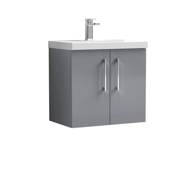 Nuie Arno Grey 600mm Wall Hung 2 Door Vanity Unit