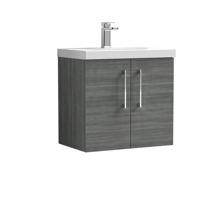 Nuie Arno Anthracite Wood 600mm Wall Hung 2 Door Vanity Unit (ARN523A)