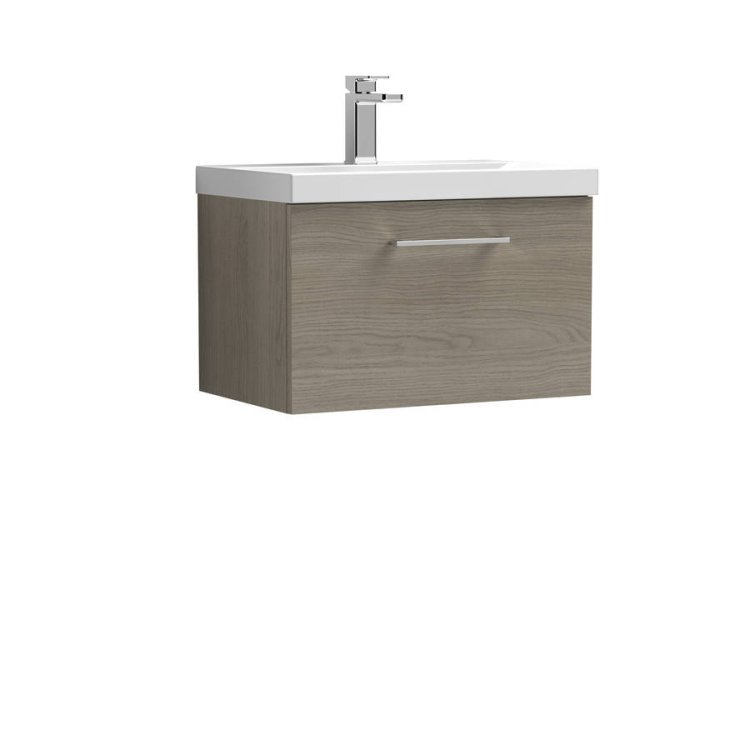 Nuie Arno Oak 600mm Wall Hung 1 Drawer Vanity Unit