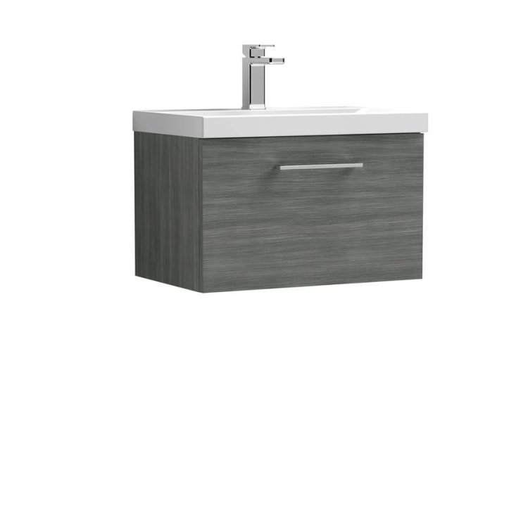 Nuie Arno Anthracite Wood 600mm Wall Hung 1 Drawer Vanity Unit (ARN522A)