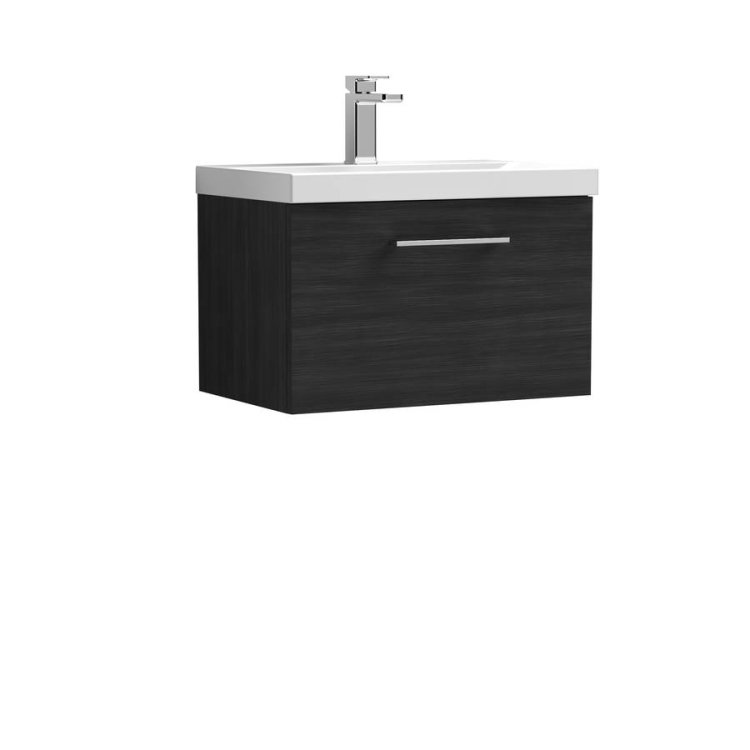 Nuie Arno Black 600mm Wall Hung 1 Drawer Vanity Unit