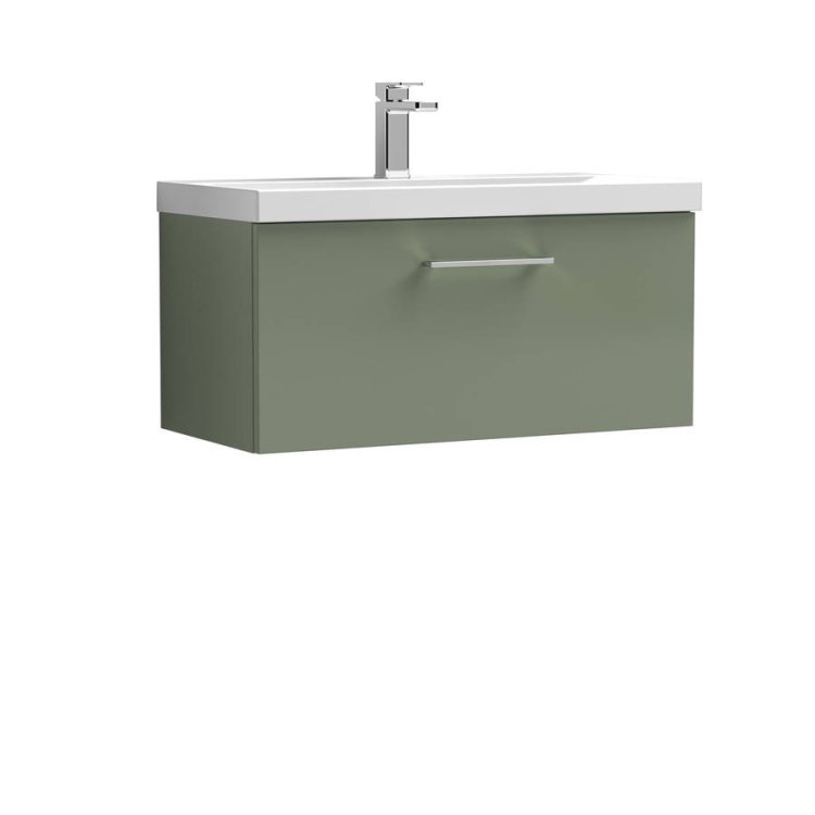 Nuie Arno Green 800mm Wall Hung 1 Drawer Vanity Unit (ARN825A)