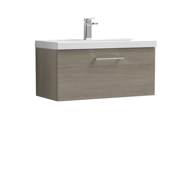 Nuie Arno Oak 800mm Wall Hung 1 Drawer Vanity Unit