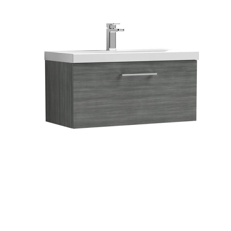 Nuie Arno Anthracite Wood 800mm Wall Hung 1 Drawer Vanity Unit (ARN525A)