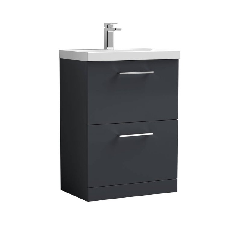 Nuie Arno Soft Black 600mm Floor Standing 2 Drawer Vanity Unit