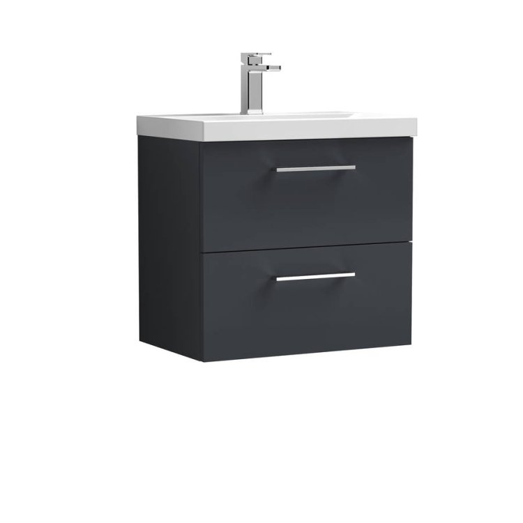 Nuie Arno Anthracite Satin 600mm Wall Hung 2 Drawer Vanity Unit (ARN1424A)