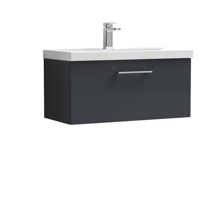 Nuie Arno Anthracite Satin 800mm Wall Hung 1 Drawer Vanity Unit (ARN1425A)