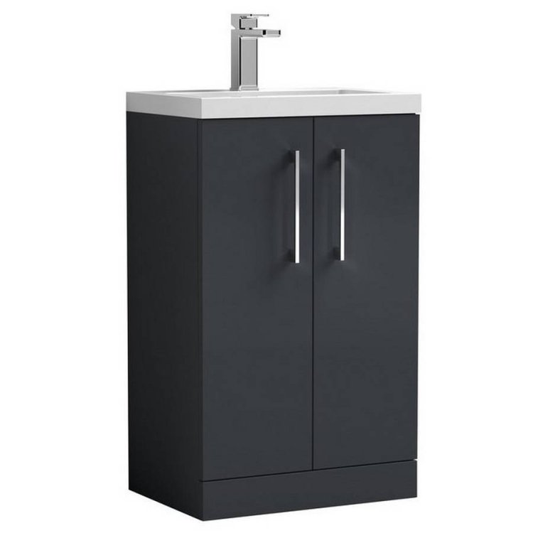 Nuie Arno Soft Black 500mm Compact Floor Standing 2 Door Vanity Unit