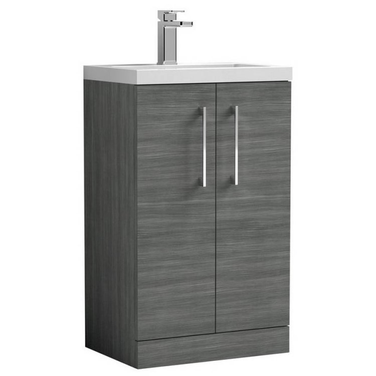 Nuie Arno Anthracite Woodgrain 500mm Compact Floor Standing 2 Door Vanity Unit